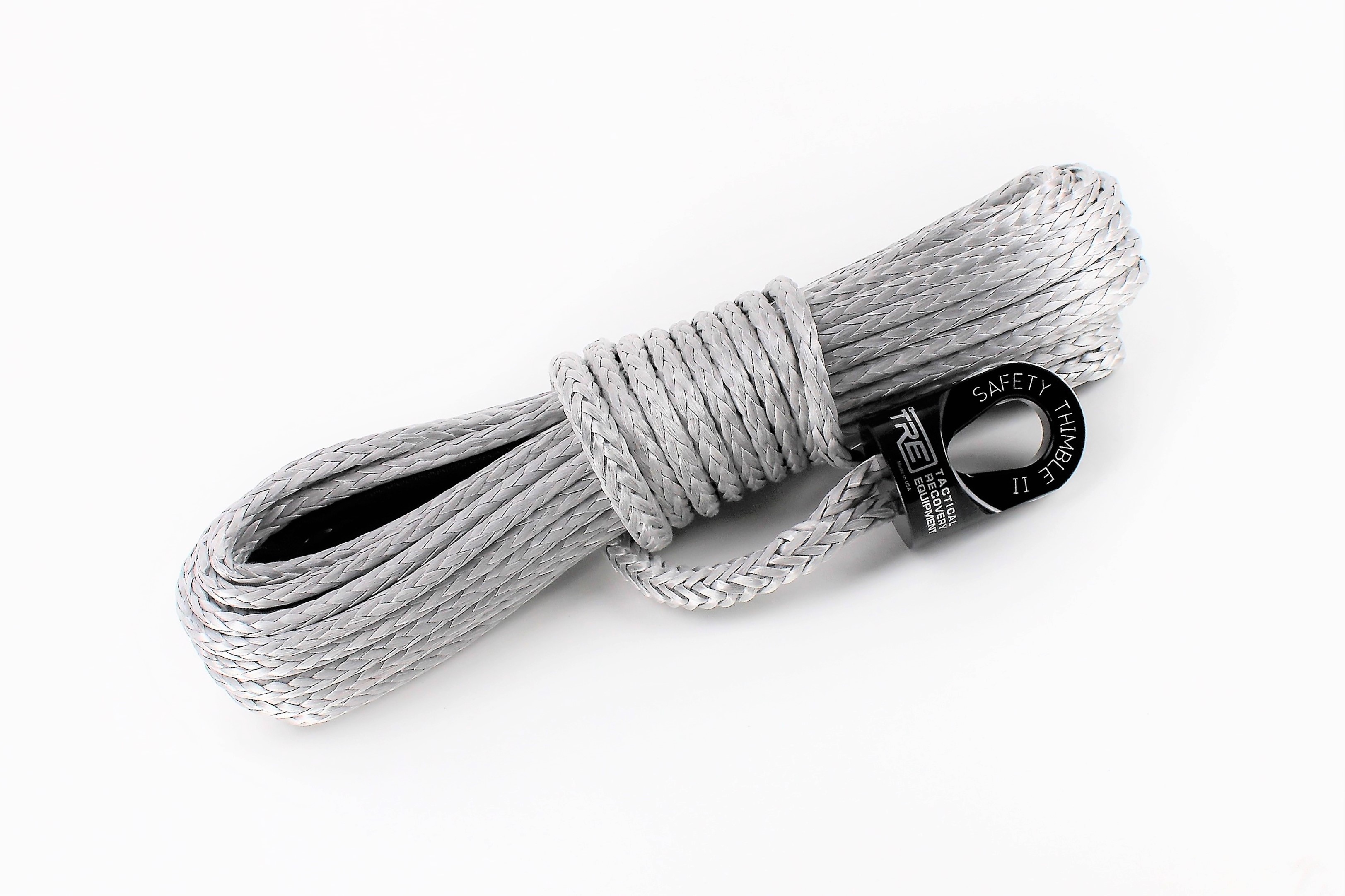 Silver Synthetic Winch Rope/Black Safety Thimble II Package 3/8