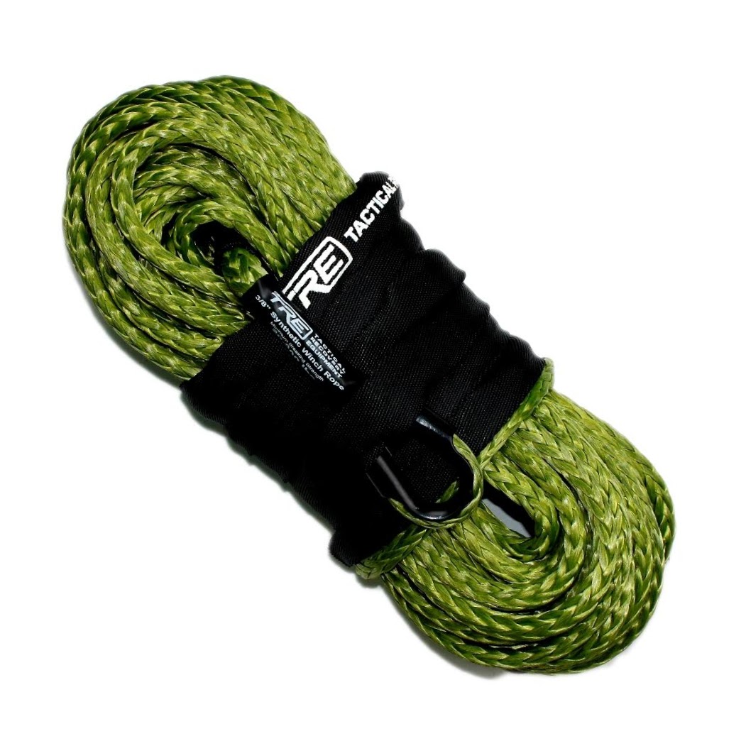3/8 Synthetic Winch Rope - 20,000 lb. Breaking Strength - Replacement Winch Rope for 6,000 - 12,000 lb. Winches (Winch Rope Color: Military Green, Win
